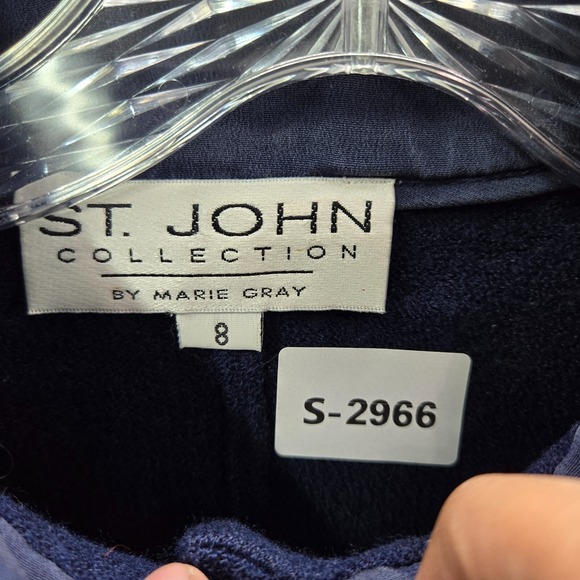 VINTAGE‎ St John Women Jacket 8 Blue Button Up Marie Gray 3/4 Sleeve Collar - Picture 2 of 11